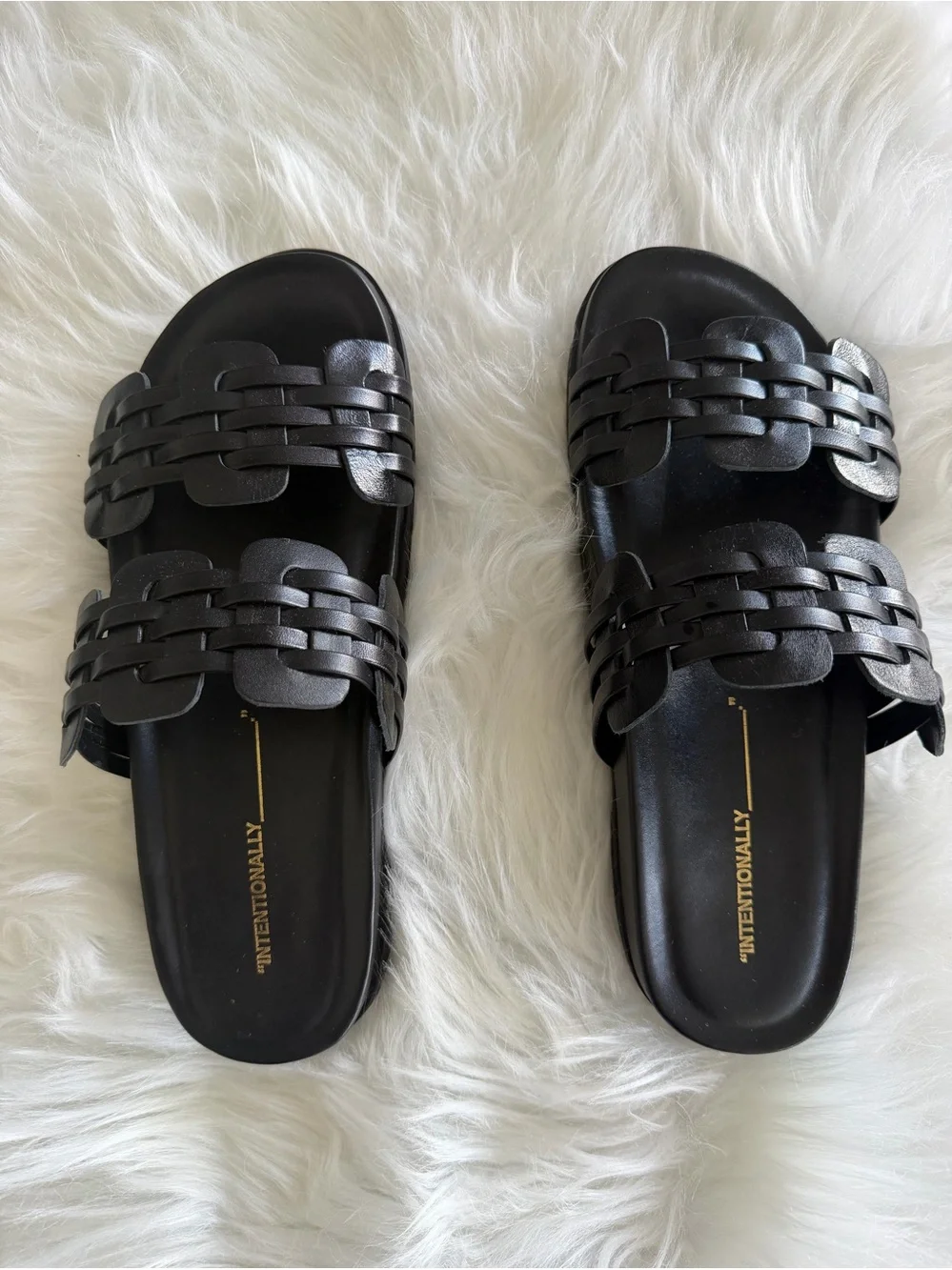 Intentionally Blank Woven Slide Sandals - Black